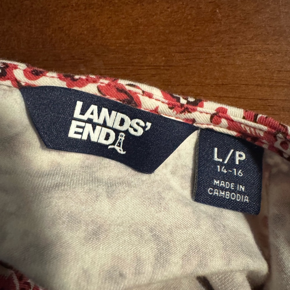 Lands' End Deep Red/Pink Floral Long Sleeve Dress - Picture 4 of 4